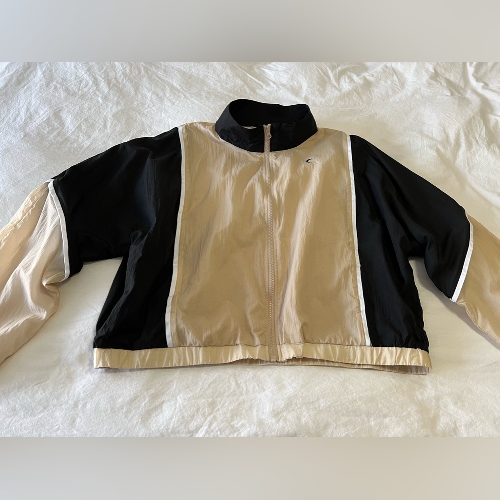 Zyia Active Women Windbreaker Jacket XXL Biege Black Color Block Zip Up~Cropped